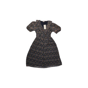 Women's Object Floral A-line Dress US Sz 6 Button Front Ruffle V Neck